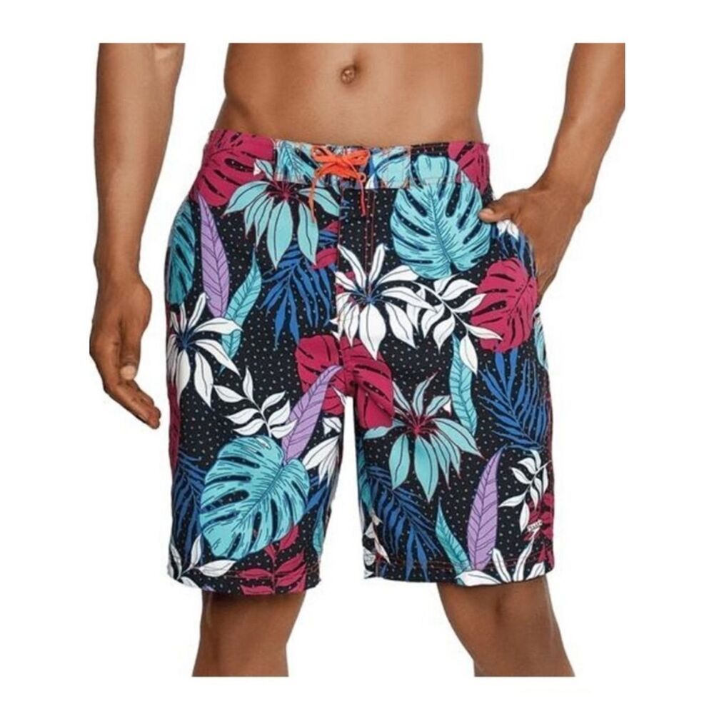 Speedo Tropical Floral Swim Shorts Red & Teal Monstera Leaf Print size XL